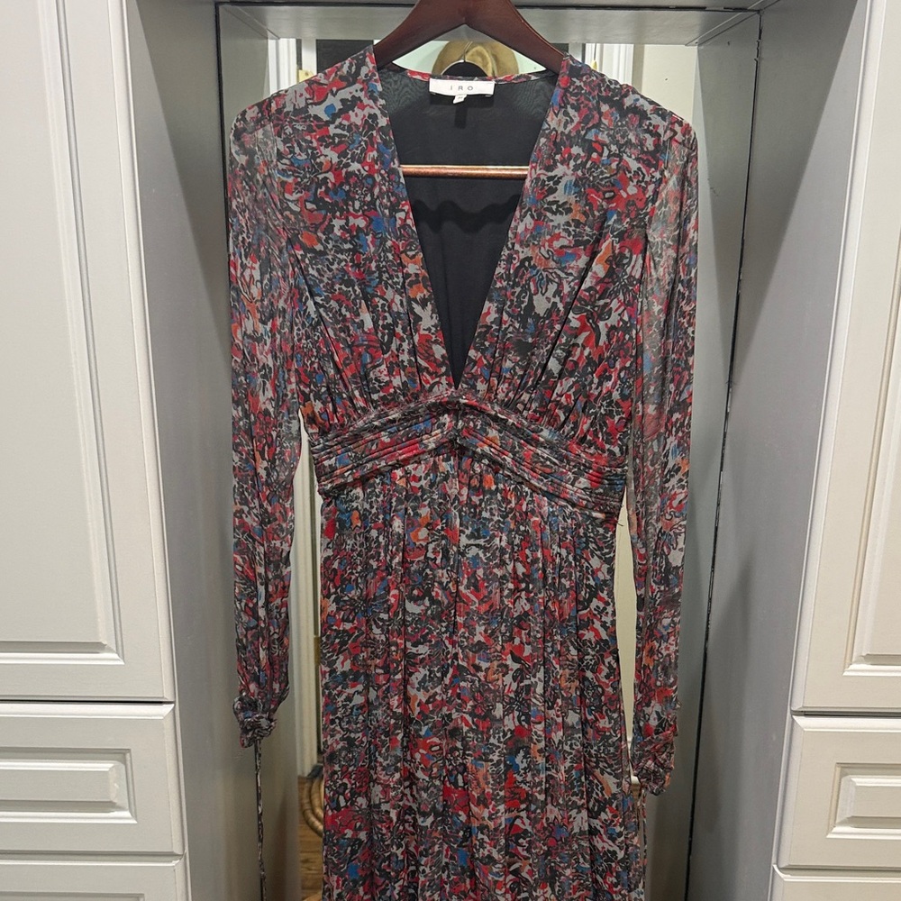 IRO Multicolor Floral V-Neck Maxi Dress with Smocked Waist